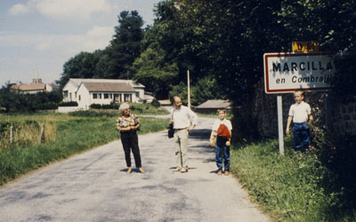 1987: Besuch von Franz-Peter Weber in Marcillat (links: Jacqueline Murat)