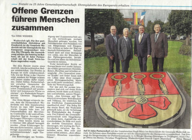 Die Glocke - Festakt zu 25 Jahre Gemeindepartnerschaft: Ehrenplakette